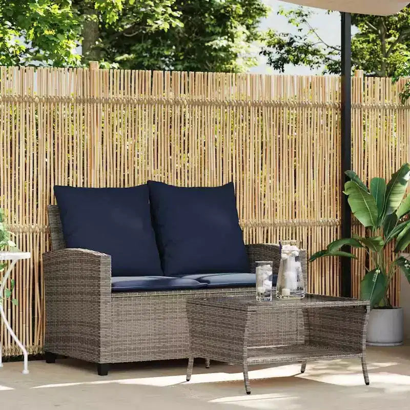 vidaXL Canapé de jardin gris Résine tressée, acier revêtu par poudre, verre trempé