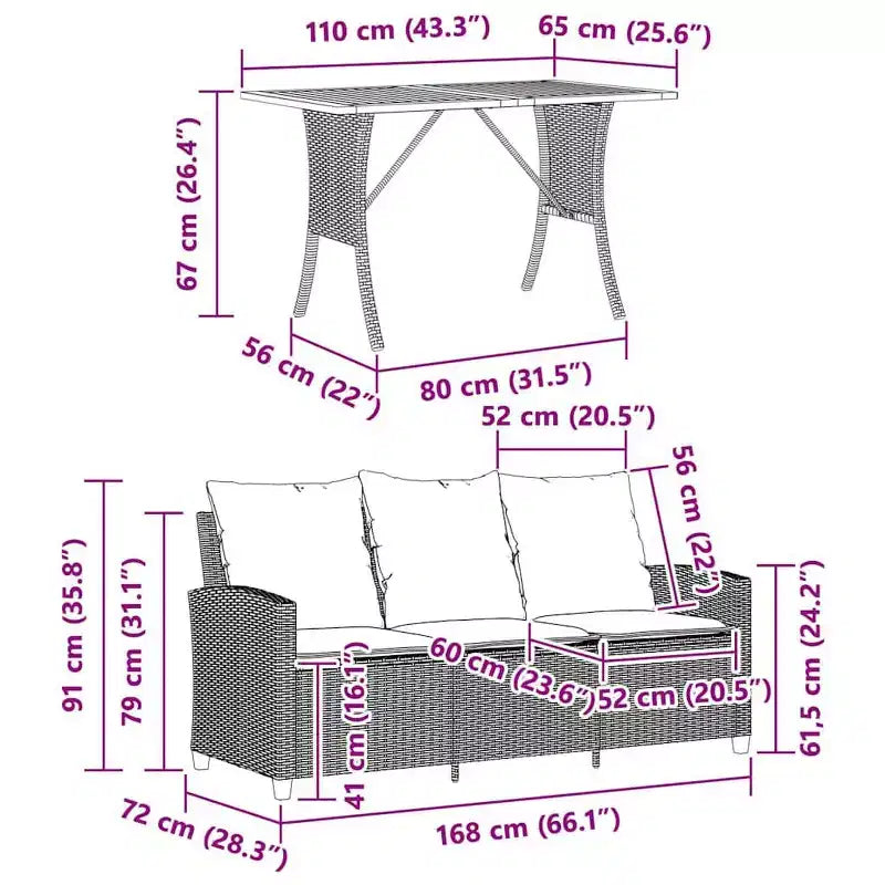 vidaXL Canapé de jardin noir et blanc cassé