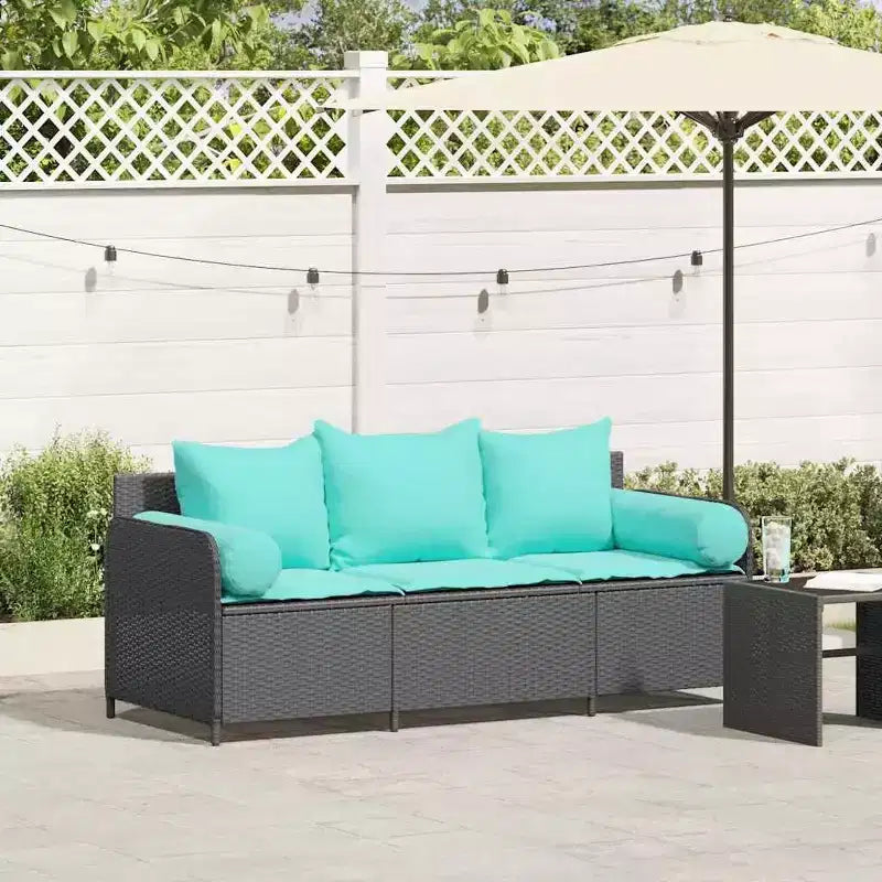 vidaXL Canapé de jardin 3 places avec coussins en résine tressée noir