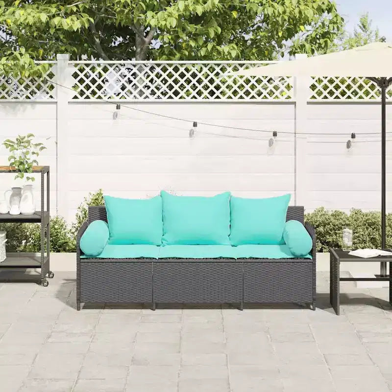 vidaXL Canapé de jardin 3 places avec coussins en résine tressée noir