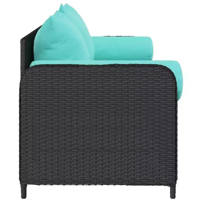 vidaXL Canapé de jardin 3 places avec coussins en résine tressée noir
