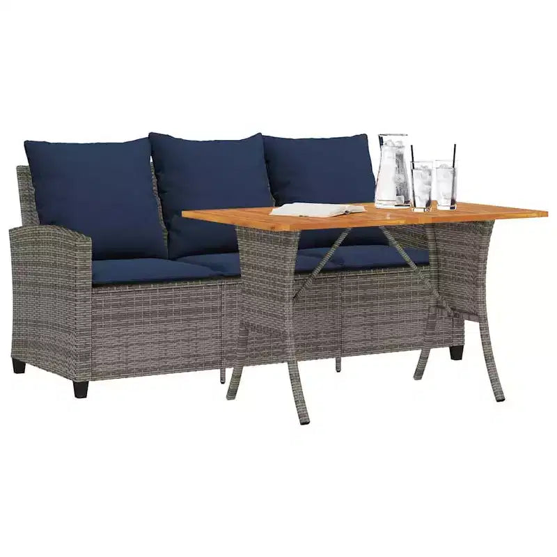 vidaXL Canapé de jardin 3 places avec coussins et table Gris résine tressée