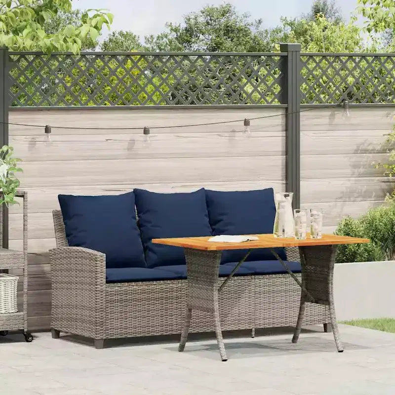 vidaXL Canapé de jardin 3 places avec coussins et table Gris résine tressée