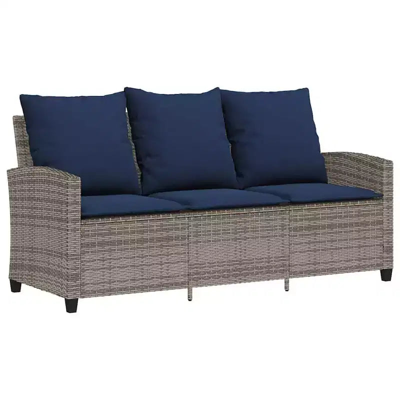 vidaXL Canapé de jardin 3 places avec coussins et table Gris résine tressée