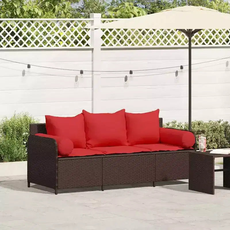 Canapé de jardin 3 places avec coussins marron en résine tressée vidaXL