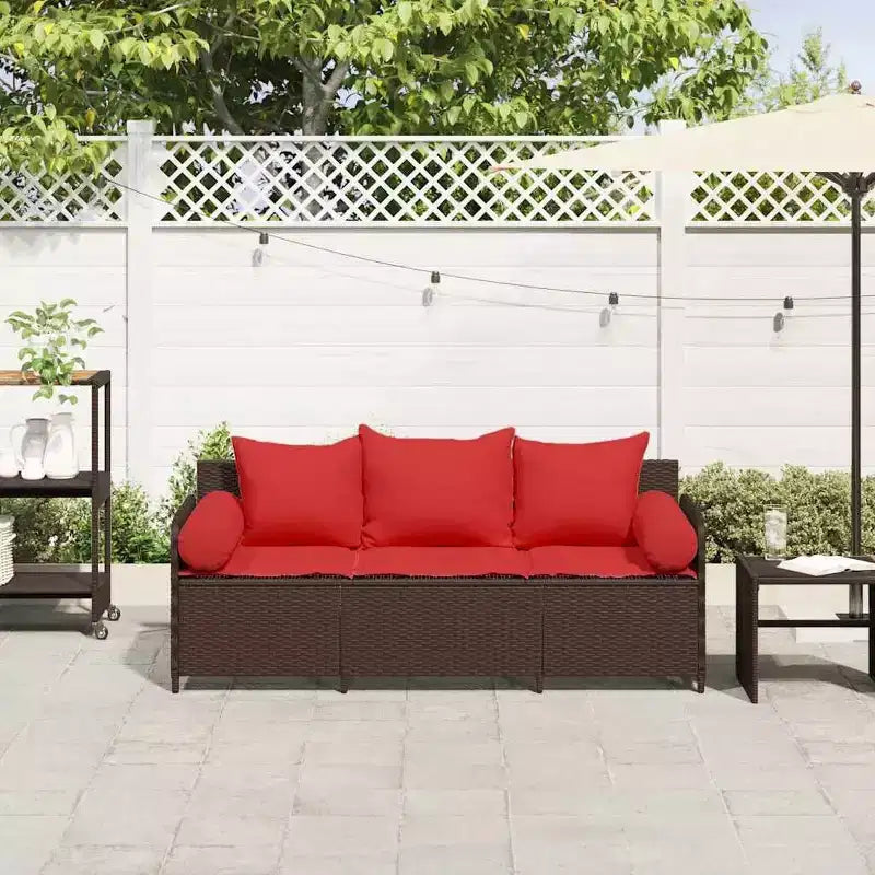 Canapé de jardin 3 places avec coussins marron en résine tressée vidaXL