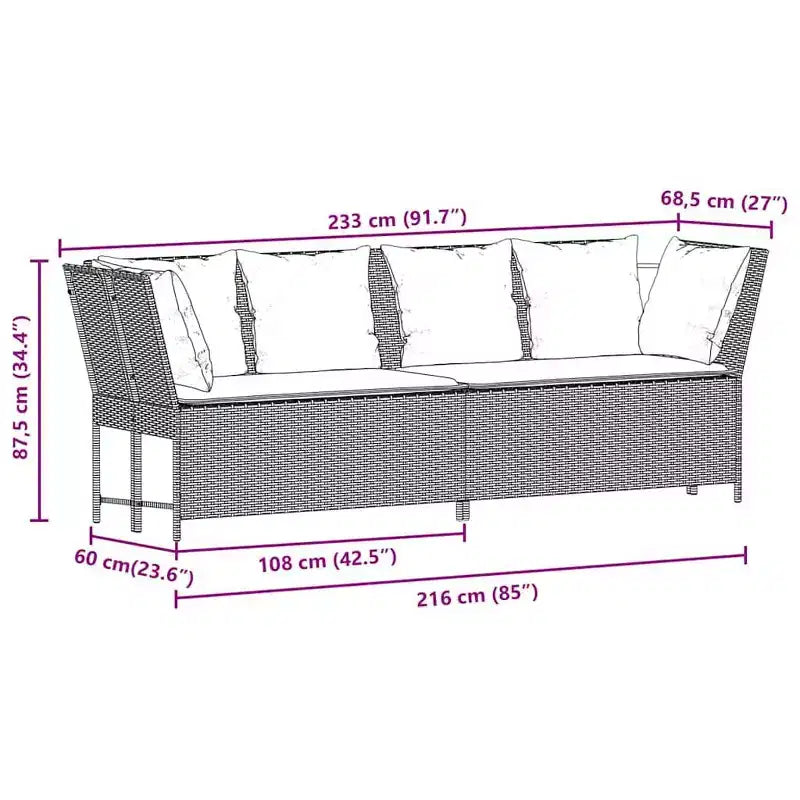 vidaXL Canapé de jardin avec coussins en résine tressée