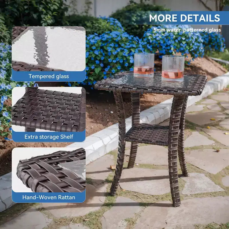 Ensemble de mobilier de jardin en rotin ALAULM 7 pièces, ensemble de canapés d'extérieur en osier avec 2 fauteuils pivotants à bascule, 2 tables basses de différentes tailles, 2 poufs