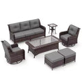 ALAULM 7PCS Rattan Patio Furniture Set, Wicker Outdoor Sofa Set w/2 Swivel Rocking Chairs, 2 coffee tables of different sizes, 2 Ottomans