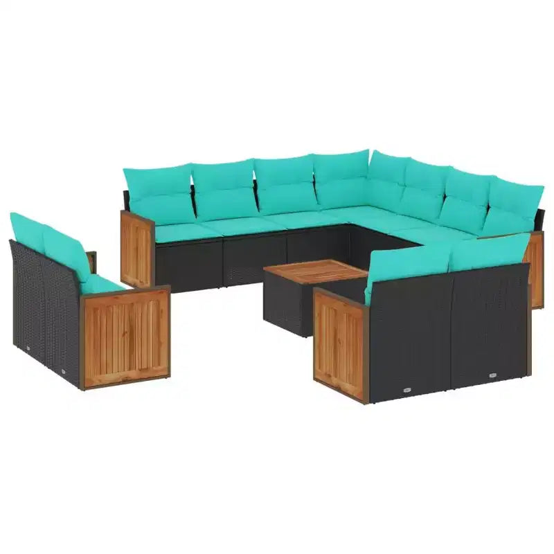 vidaXL 12 Piece Garden Sofa Set with Cushions Black Poly Rattan