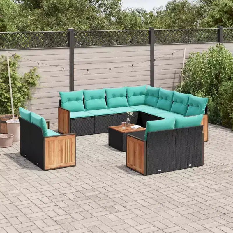 vidaXL Salon de jardin 12 pcs avec coussins résine tressée noire