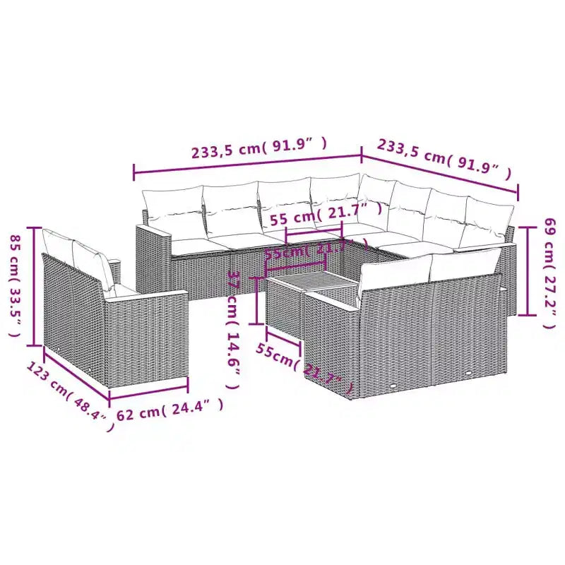 vidaXL Salon de jardin 12 pcs avec coussins résine tressée noire
