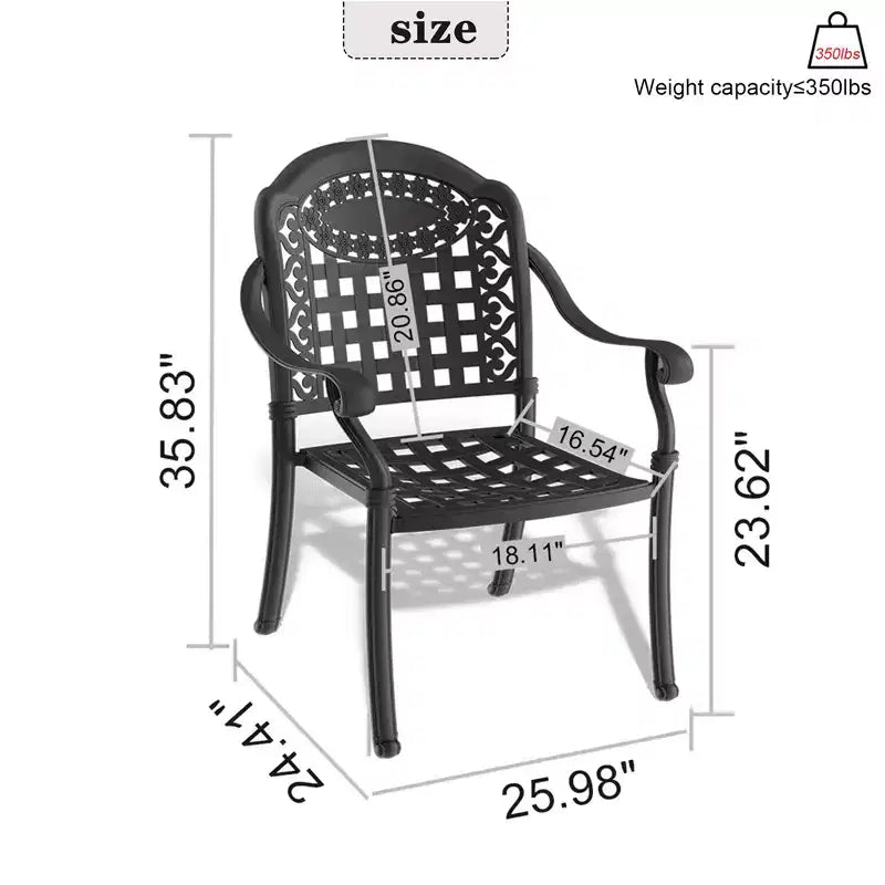 Lot de 2 chaises de salle à manger d'extérieur en fonte d'aluminium, cadre noir résistant à la rouille avec coussins résistants à l'eau