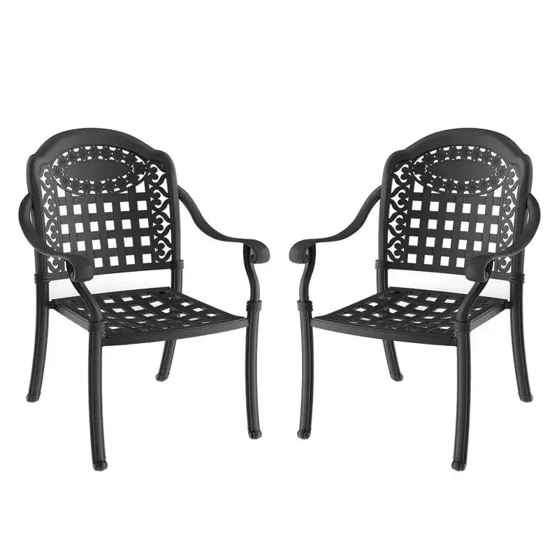 Lot de 2 chaises de salle à manger d'extérieur en fonte d'aluminium, cadre noir résistant à la rouille avec coussins résistants à l'eau