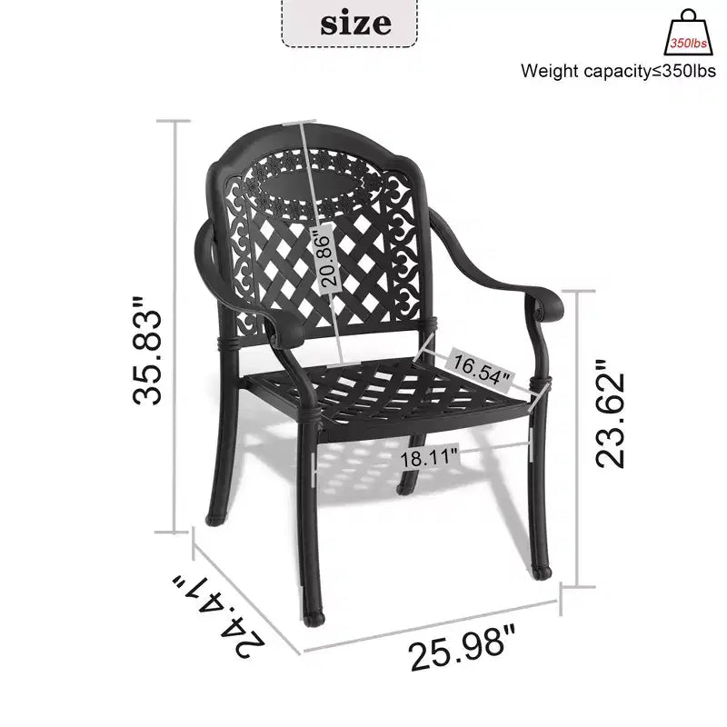 Lot de 2 chaises de salle à manger d'extérieur en fonte d'aluminium, cadre noir résistant à la rouille avec coussins résistants à l'eau