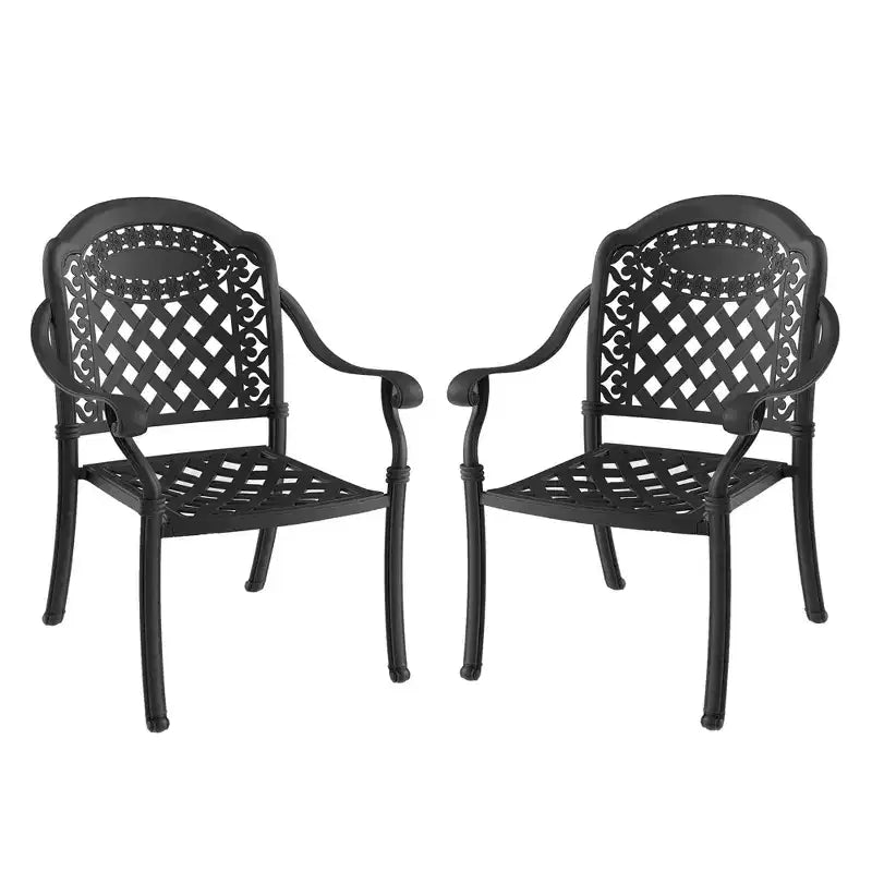 Lot de 2 chaises de salle à manger d'extérieur en fonte d'aluminium, cadre noir résistant à la rouille avec coussins résistants à l'eau