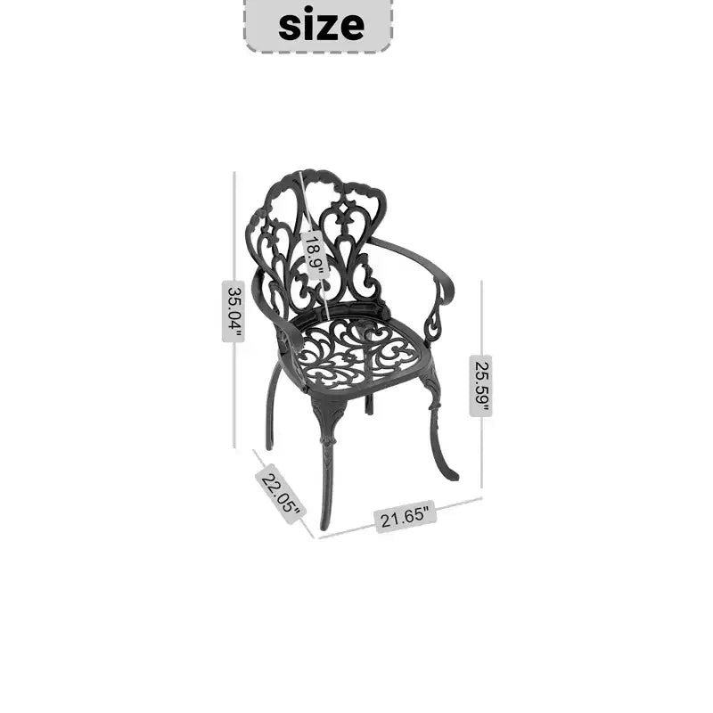 Lot de 2 chaises de salle à manger d'extérieur en fonte d'aluminium, cadre noir résistant à la rouille avec coussins résistants à l'eau