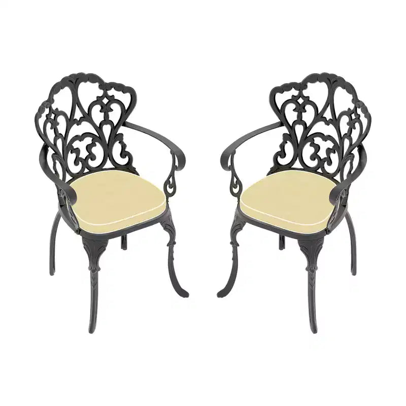 Lot de 2 chaises de salle à manger d'extérieur en fonte d'aluminium, cadre noir résistant à la rouille avec coussins résistants à l'eau