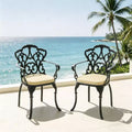 Set of 2 Cast Aluminum Patio Dining Chairs, Black Rust Resistant Frame with Water Resistant Cushions