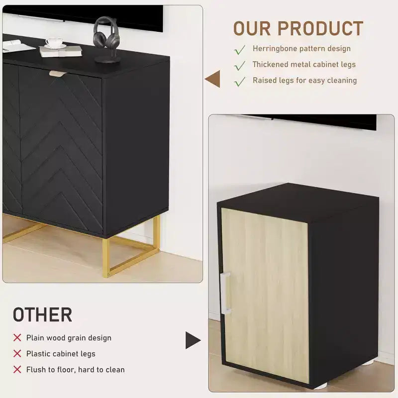 2 Ensembles de Buffets Modernes Armoire de Rangement en Bois avec Portes à Chevrons et Étagères, Console pour Salon/Salle à Manger, Entrée