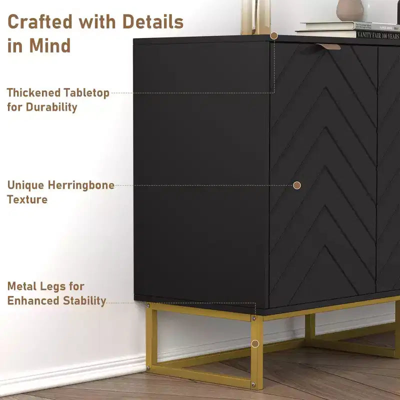 2 Ensembles de Buffets Modernes Armoire de Rangement en Bois avec Portes à Chevrons et Étagères, Console pour Salon/Salle à Manger, Entrée