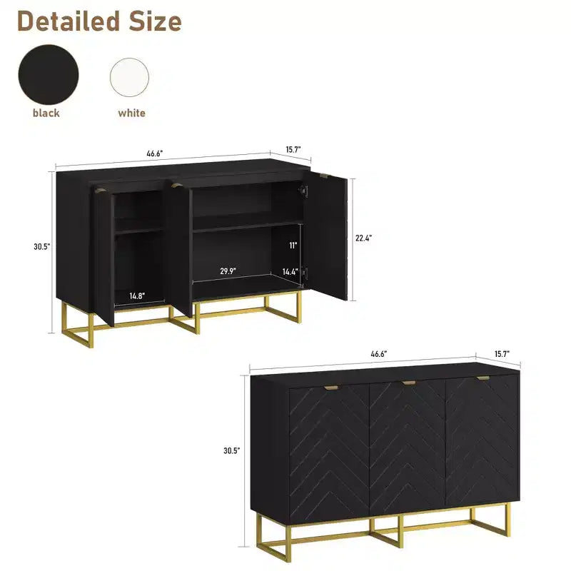 2 Ensembles de Buffets Modernes Armoire de Rangement en Bois avec Portes à Chevrons et Étagères, Console pour Salon/Salle à Manger, Entrée