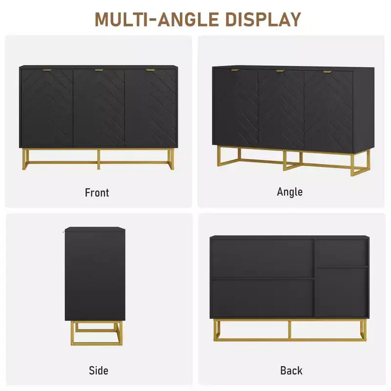 2 Ensembles de Buffets Modernes Armoire de Rangement en Bois avec Portes à Chevrons et Étagères, Console pour Salon/Salle à Manger, Entrée