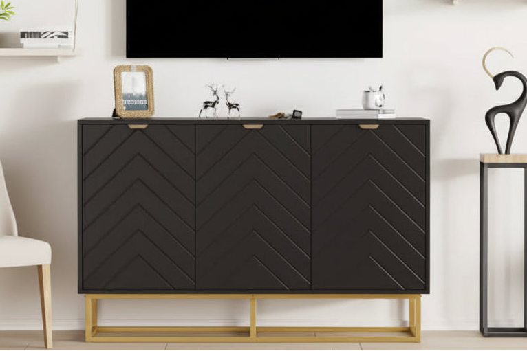 2 Ensembles de Buffets Modernes Armoire de Rangement en Bois avec Portes à Chevrons et Étagères, Console pour Salon/Salle à Manger, Entrée