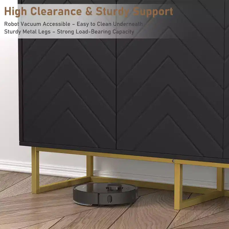 2 Ensembles de Buffets Modernes Armoire de Rangement en Bois avec Portes à Chevrons et Étagères, Console pour Salon/Salle à Manger, Entrée