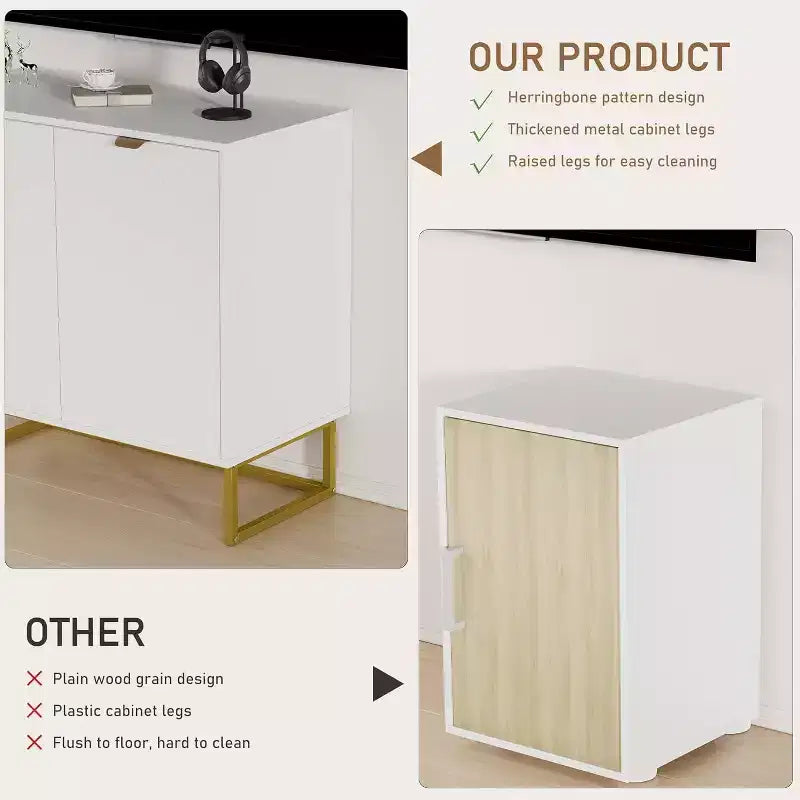 2 Ensembles de Buffets Modernes Armoire de Rangement en Bois avec Portes à Chevrons et Étagères, Console pour Salon/Salle à Manger, Entrée