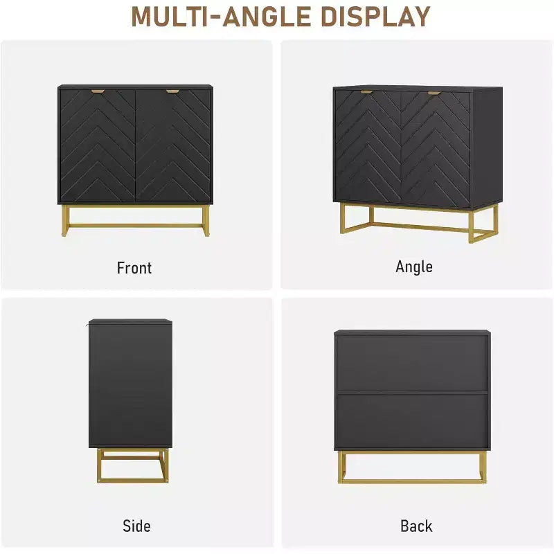 2 Ensembles de Buffets Modernes Armoire de Rangement en Bois avec Portes à Chevrons et Étagères, Console pour Salon/Salle à Manger, Entrée