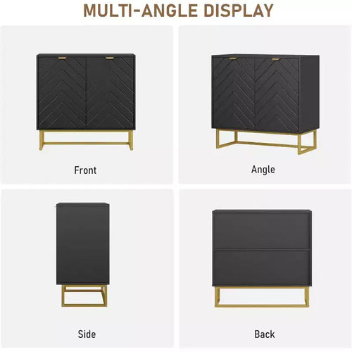 2 Ensembles de Buffets Modernes Armoire de Rangement en Bois avec Portes à Chevrons et Étagères, Console pour Salon/Salle à Manger, Entrée