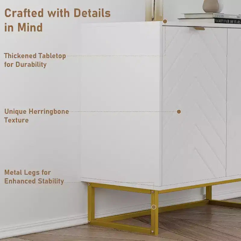 2 Ensembles de Buffets Modernes Armoire de Rangement en Bois avec Portes à Chevrons et Étagères, Console pour Salon/Salle à Manger, Entrée