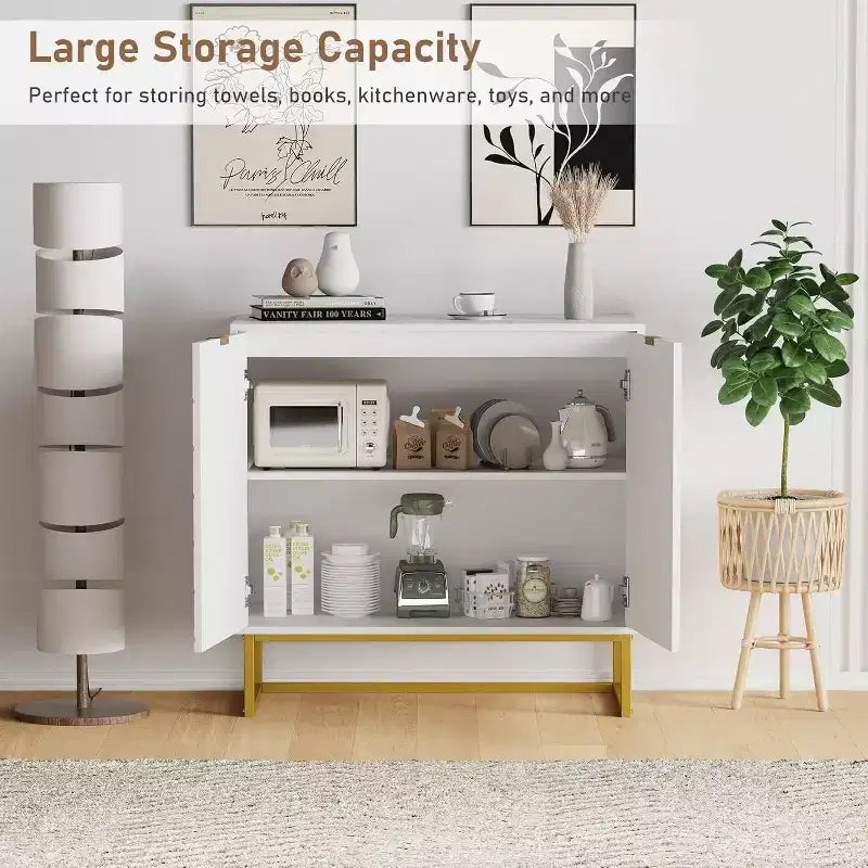 2 Ensembles de Buffets Modernes Armoire de Rangement en Bois avec Portes à Chevrons et Étagères, Console pour Salon/Salle à Manger, Entrée