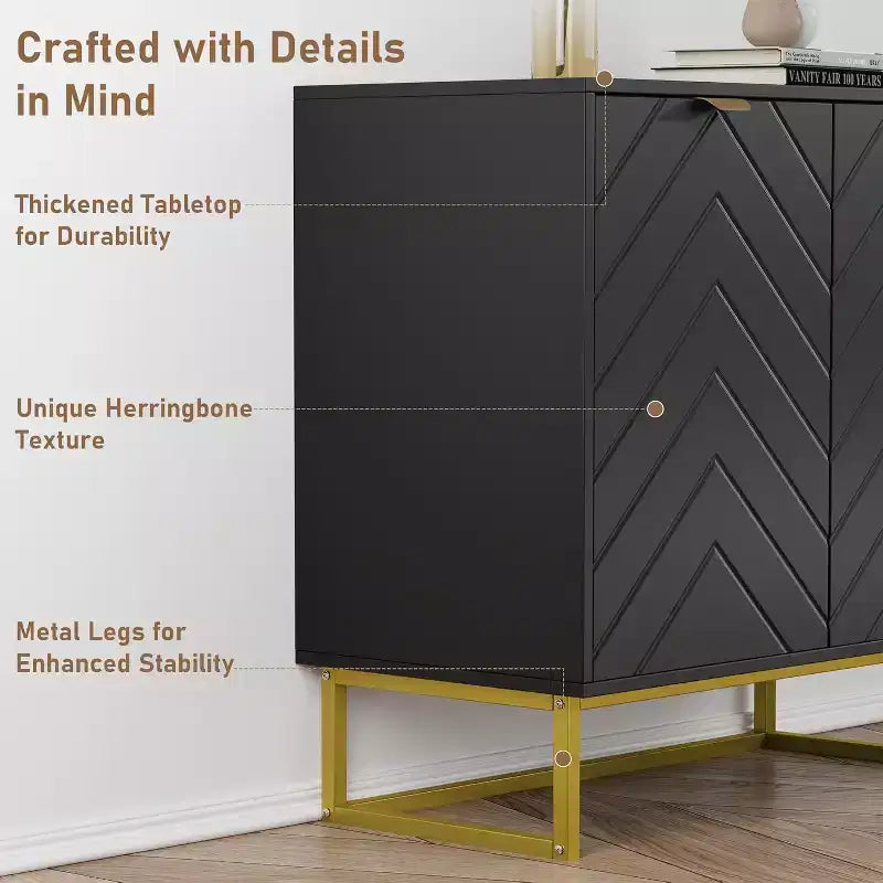 2 Ensembles de Buffets Modernes Armoire de Rangement en Bois avec Portes à Chevrons et Étagères, Console pour Salon/Salle à Manger, Entrée