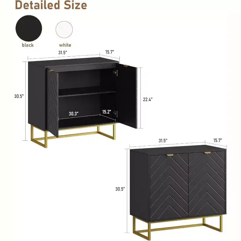 2 Ensembles de Buffets Modernes Armoire de Rangement en Bois avec Portes à Chevrons et Étagères, Console pour Salon/Salle à Manger, Entrée