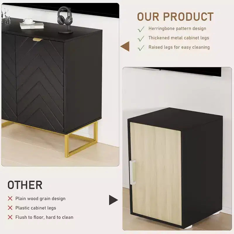 2 Ensembles de Buffets Modernes Armoire de Rangement en Bois avec Portes à Chevrons et Étagères, Console pour Salon/Salle à Manger, Entrée