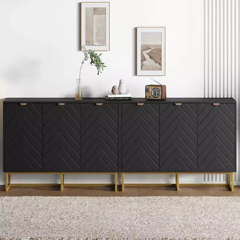 2 Ensembles de Buffets Modernes Armoire de Rangement en Bois avec Portes à Chevrons et Étagères, Console pour Salon/Salle à Manger, Entrée
