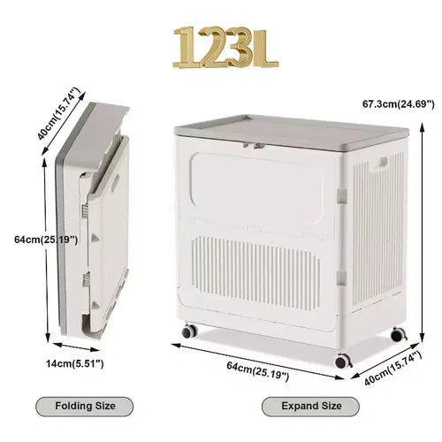 Lot de 2 grands paniers à linge roulants avec couvercle, panier à linge pliable de 123 L en plastique avec roulettes, organisateur sans installation pour buanderie à domicile