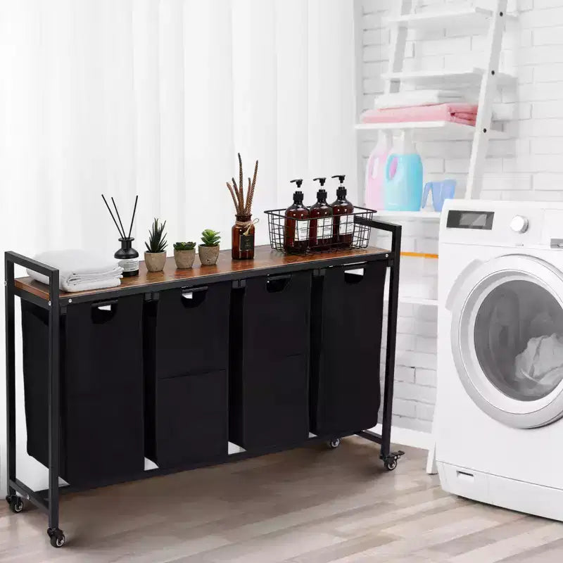 Grand panier à linge avec étagère réglable 2/3/4 paniers amovibles en oxford et compartiments pour salle de bain, chambre, dortoir