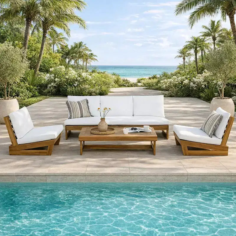 Christopher Knight Home Iman Ensemble de salon de jardin moderne 4 pièces en acacia avec coussins et table basse à lattes