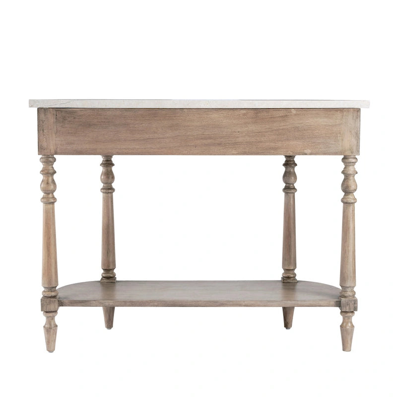 Table console avec plateau en marbre â€?Marron clair / gris / noir délavé, demi-lune, montage par une personne