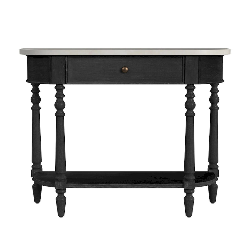 Table console avec plateau en marbre â€?Marron clair / gris / noir délavé, demi-lune, montage par une personne