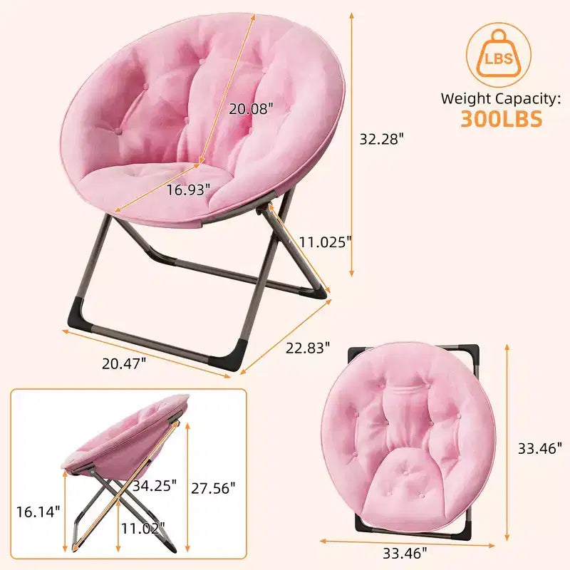 Fauteuil soucoupe, fauteuil moelleux en fausse fourrure, fauteuil lune avec structure métallique pliable, siège d'appoint floral