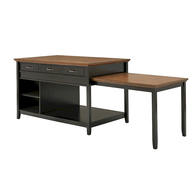 Îlot de cuisine extensible Eleanor bicolore avec finition antique et 3 tiroirs par iNSPIRE Q Classic