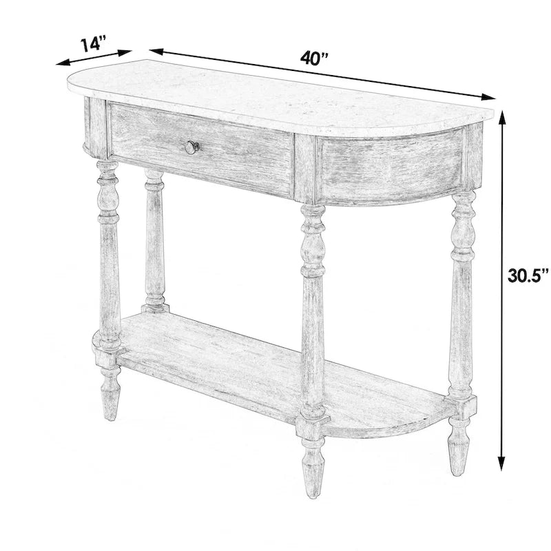 Table console avec plateau en marbre â€?Marron clair / gris / noir délavé, demi-lune, montage par une personne