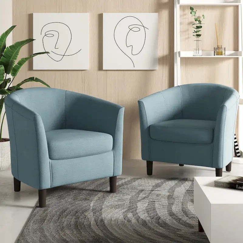 Lot de 2 fauteuils club modernes en lin style tonneau