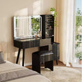 Coiffeuse cannelée de 122 cm avec miroir et lumières LED, station de charge, tabouret de rangement rembourré pour chambre à coucher