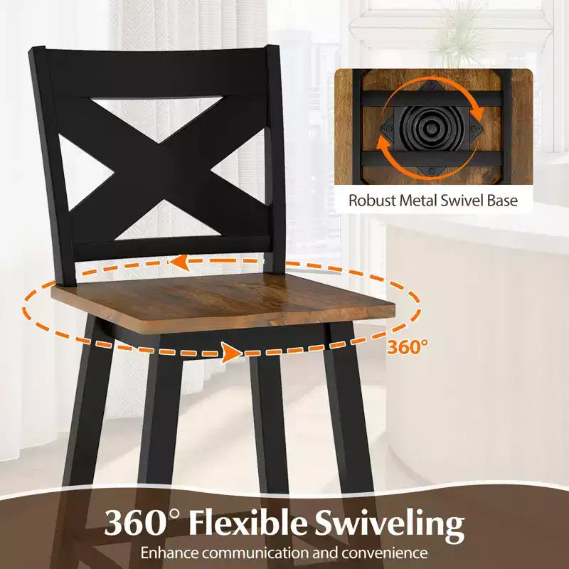 Lot de 4 tabourets de bar pivotants Costway 61 cm avec dossier et grand repose-pieds pour îlot de cuisine