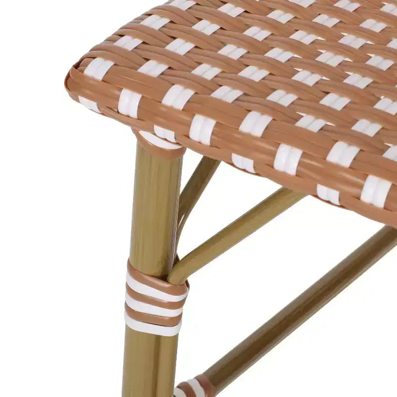 sumyeg Lot de 2 tabourets de bar de bistrot français d'extérieur 29,5, rotin PE en osier avec cadre en aluminium, finition aspect bambou, rouge rouille et blanc